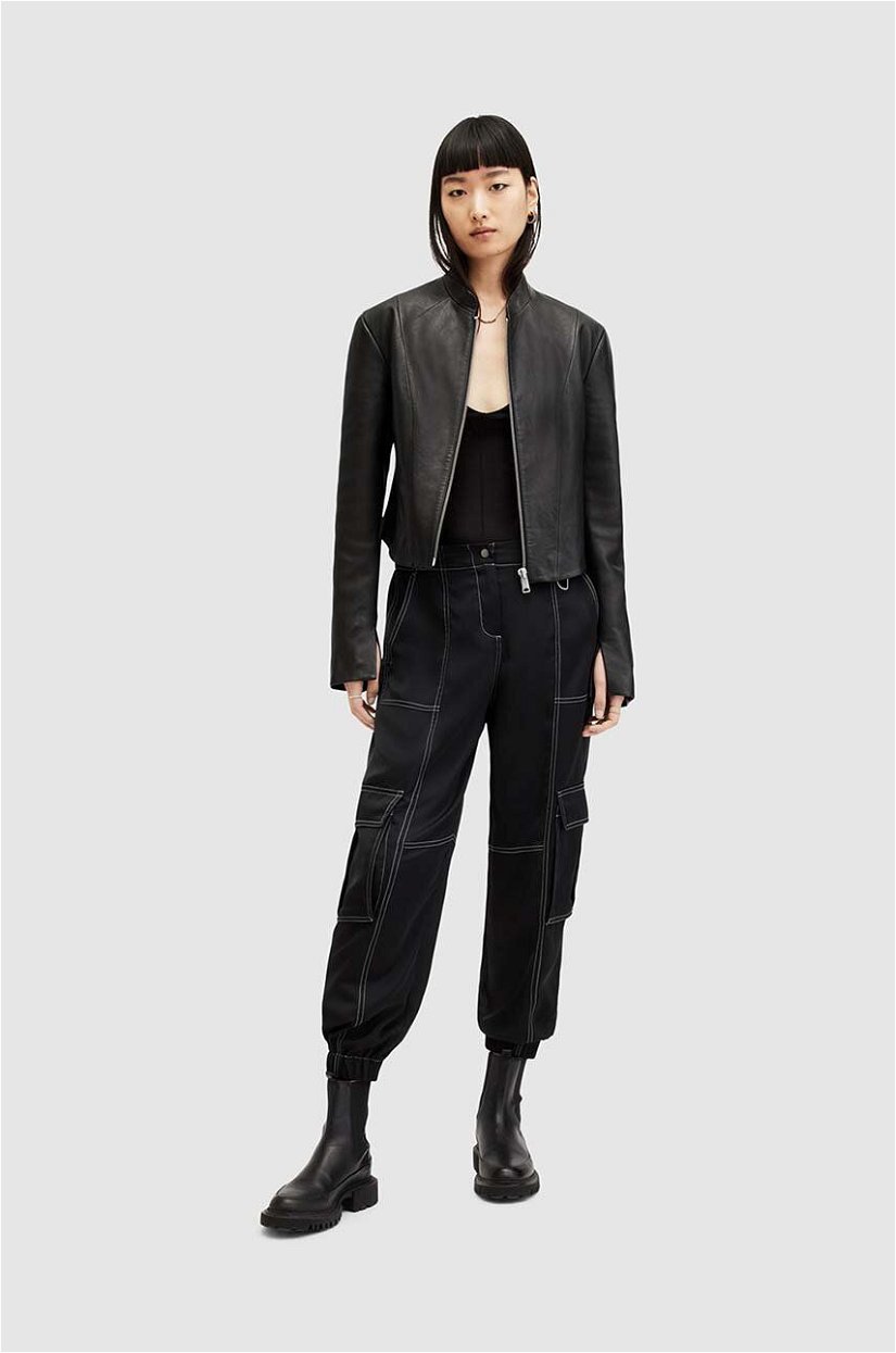 AllSaints pantaloni FRAN femei, culoarea negru, fason cargo, high waist