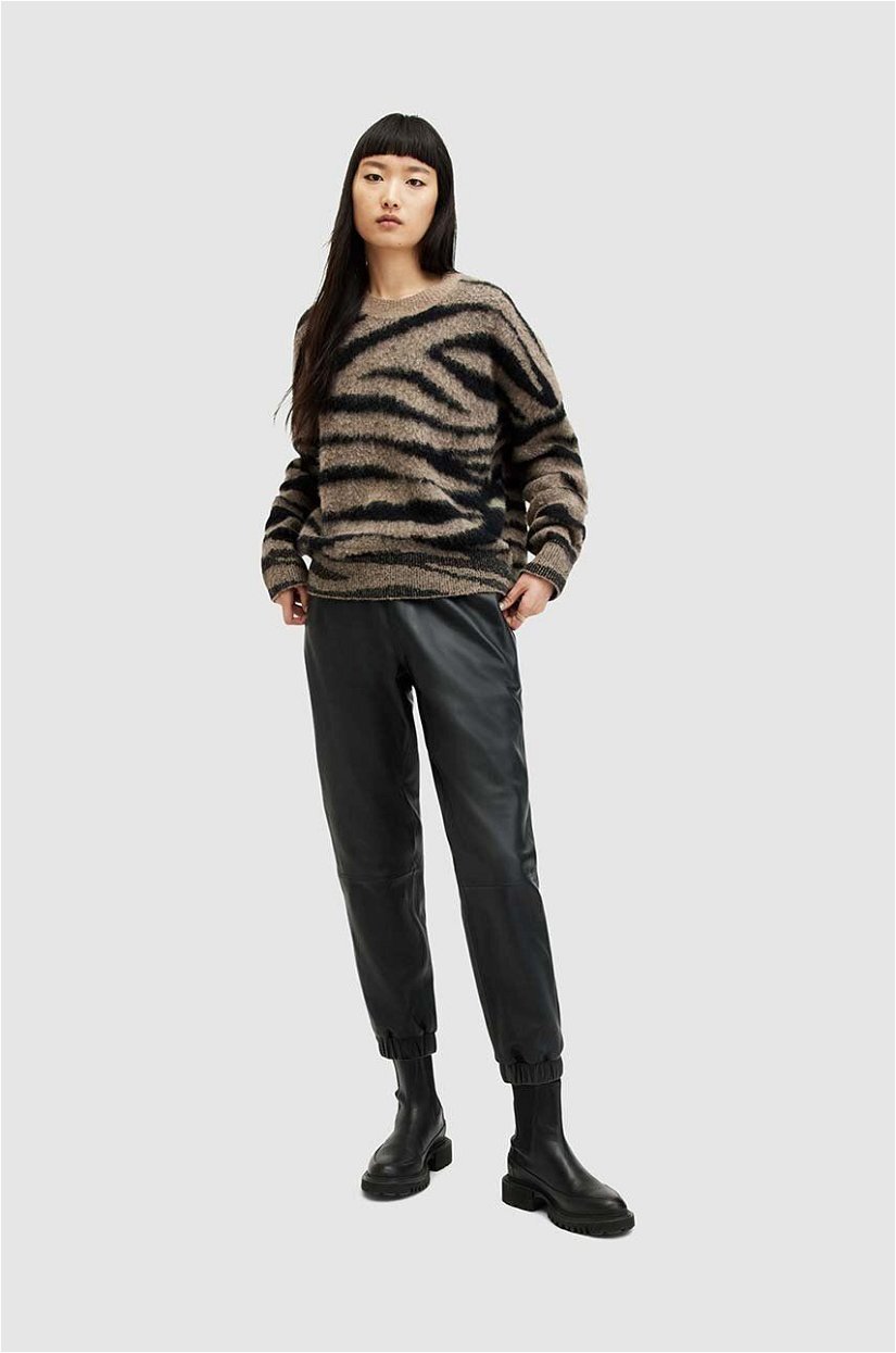 AllSaints pantaloni de piele JEN femei, culoarea negru, medium waist