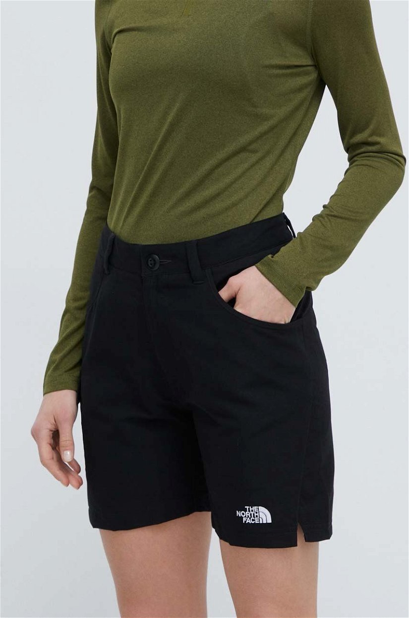 The North Face pantaloni scurți outdoor Horizon culoarea negru, neted, high waist