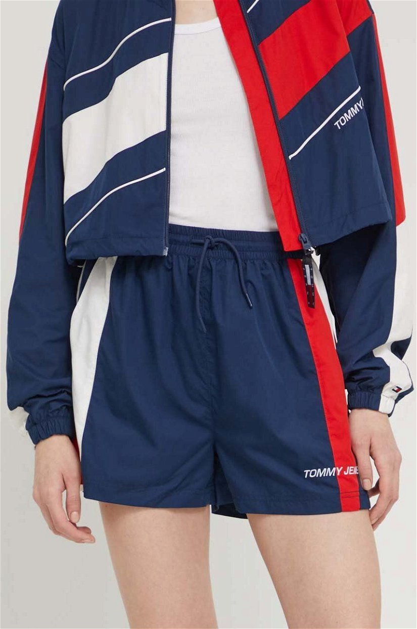 Tommy Jeans pantaloni scurti Archive Games femei, culoarea albastru marin, modelator, high waist