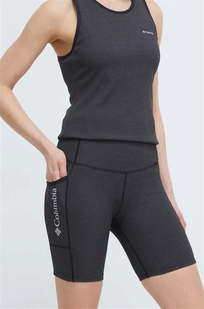 Columbia pantaloni scurți sport Move femei, culoarea gri, melanj, high waist 2075971