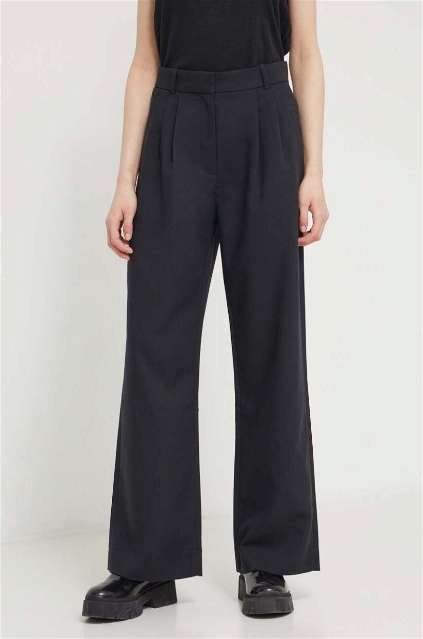 Abercrombie & Fitch pantaloni femei, culoarea negru, drept, high waist