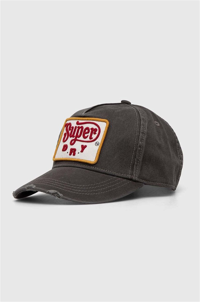 Superdry șapcă de baseball din bumbac culoarea gri, cu imprimeu
