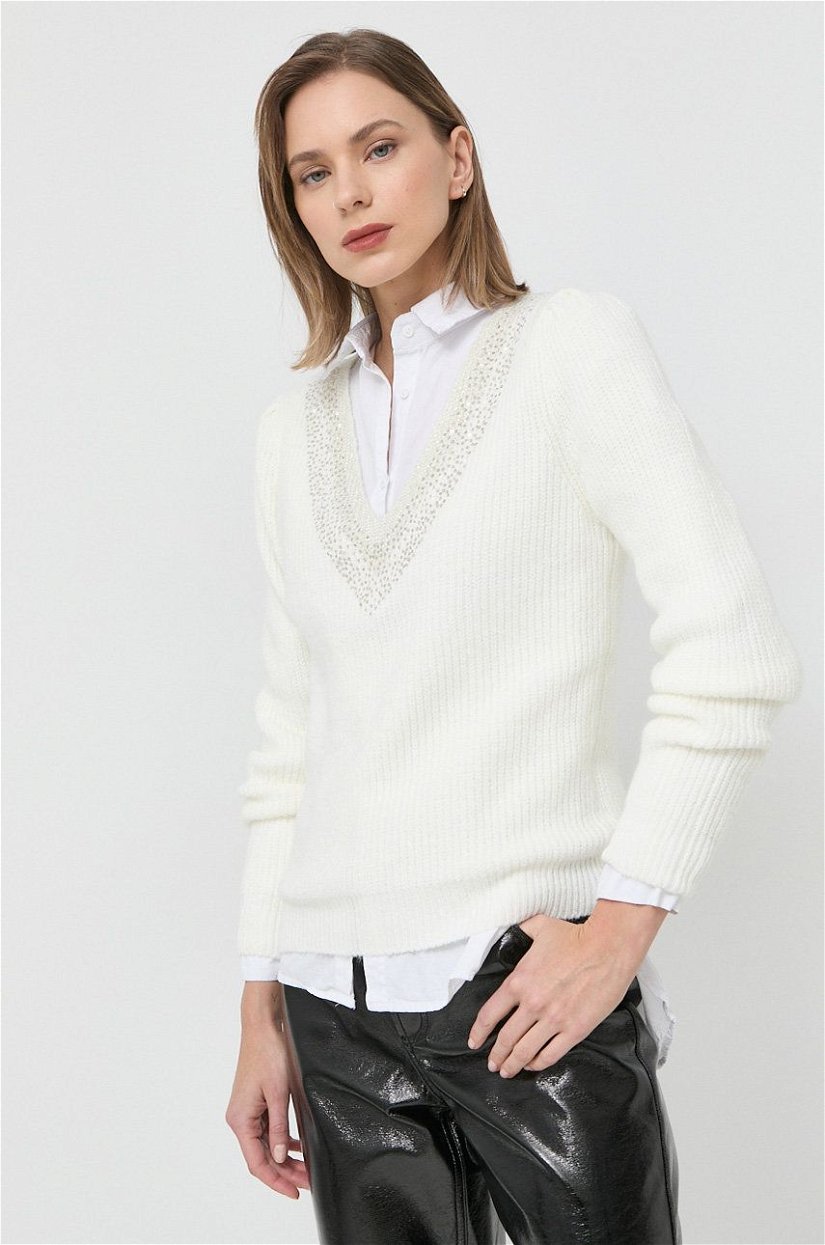 Morgan pulover din amestec de lana femei, culoarea alb