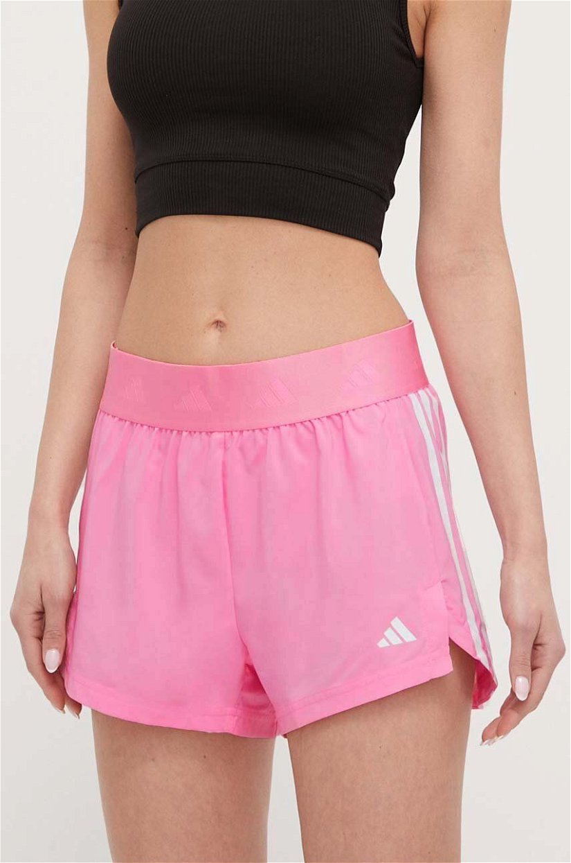adidas Performance pantaloni scurți de antrenament Hyperglam culoarea roz, cu imprimeu, high waist IT4666