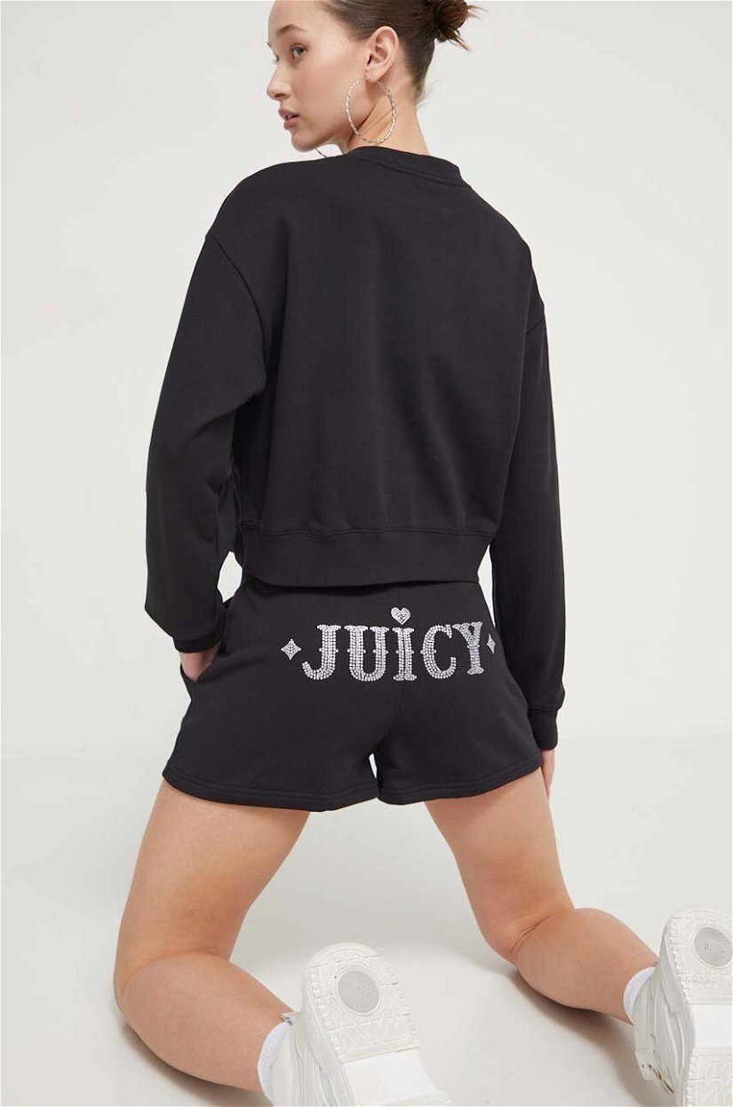 Juicy Couture pantaloni scurti femei, culoarea negru, cu imprimeu, high waist