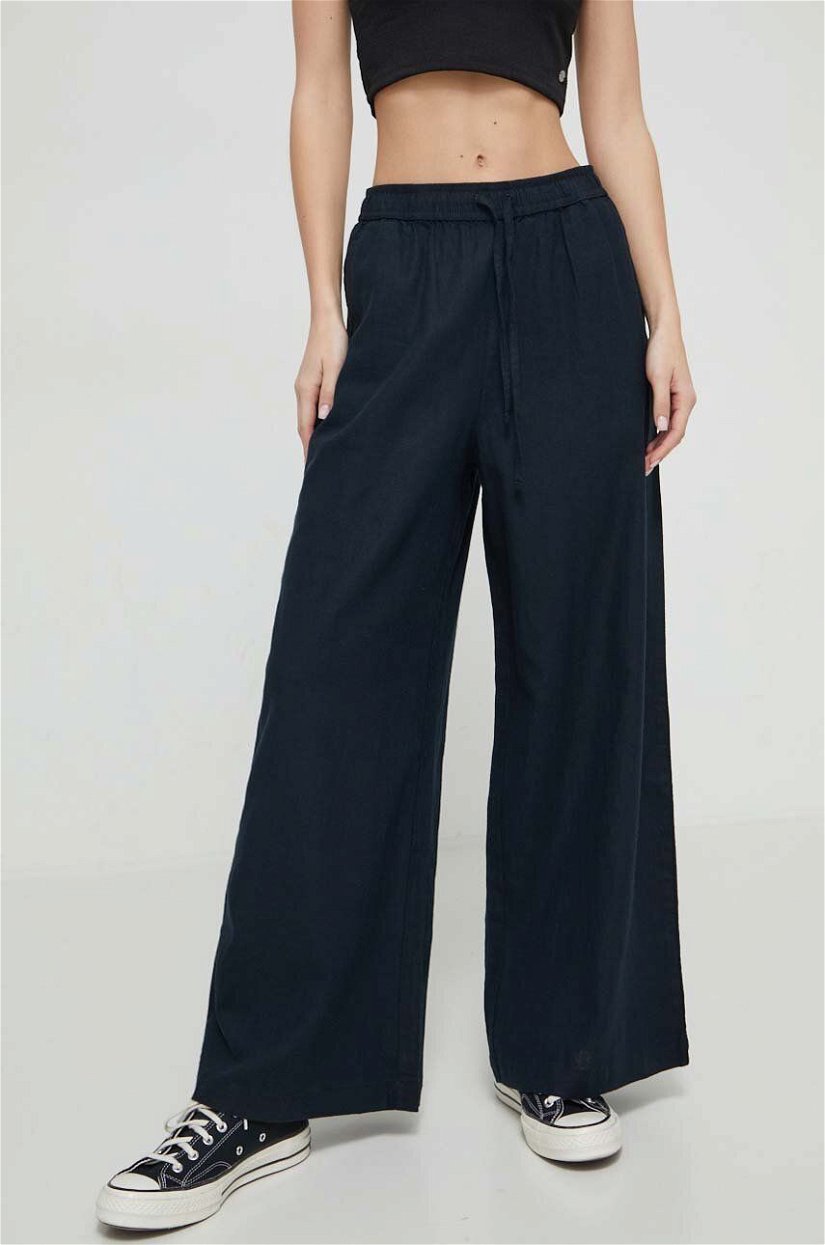 Roxy pantaloni din in lniane Lekeitio culoarea negru, drept, high waist ERJNP03545