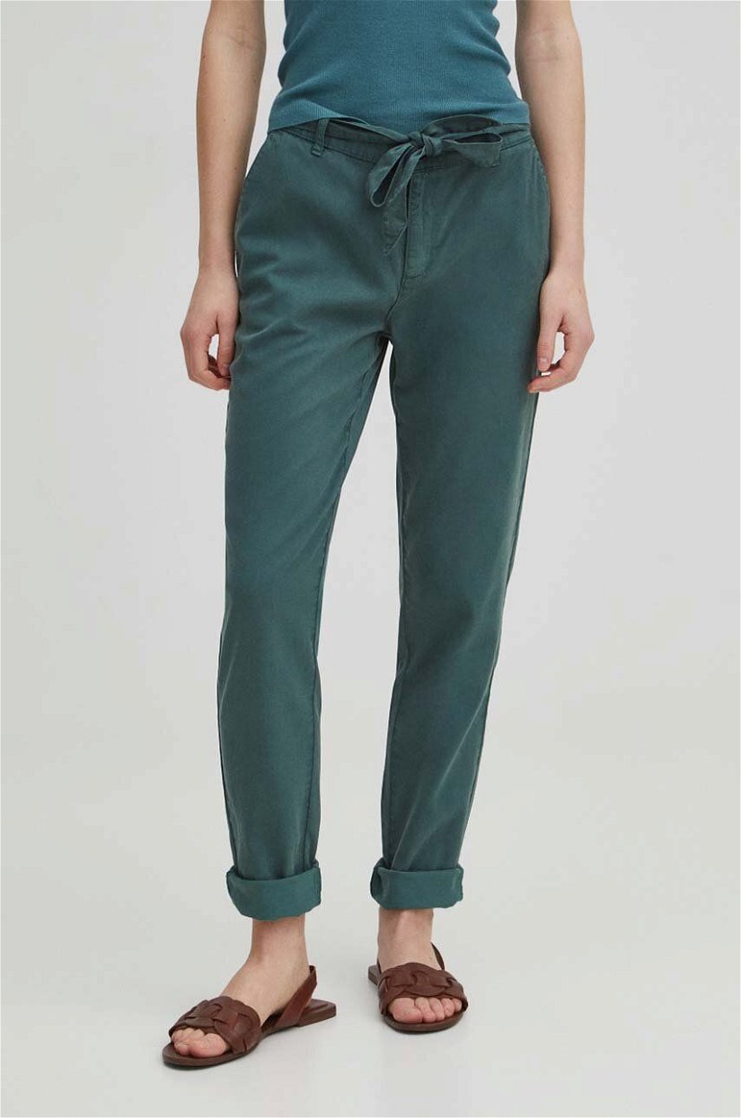 Medicine pantaloni femei, culoarea verde, fason chinos, high waist