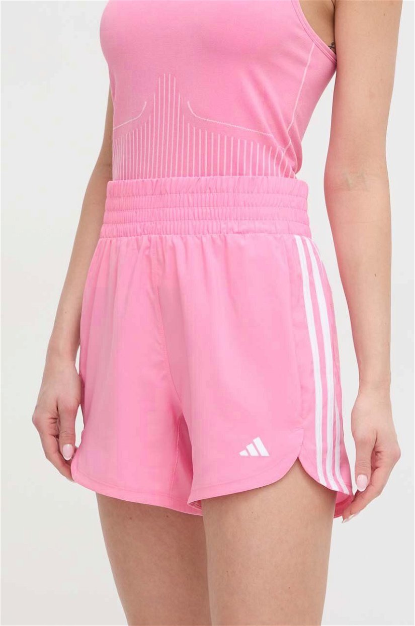 adidas Performance pantaloni scurți de antrenament Pacer culoarea roz, cu imprimeu, medium waist IT7761