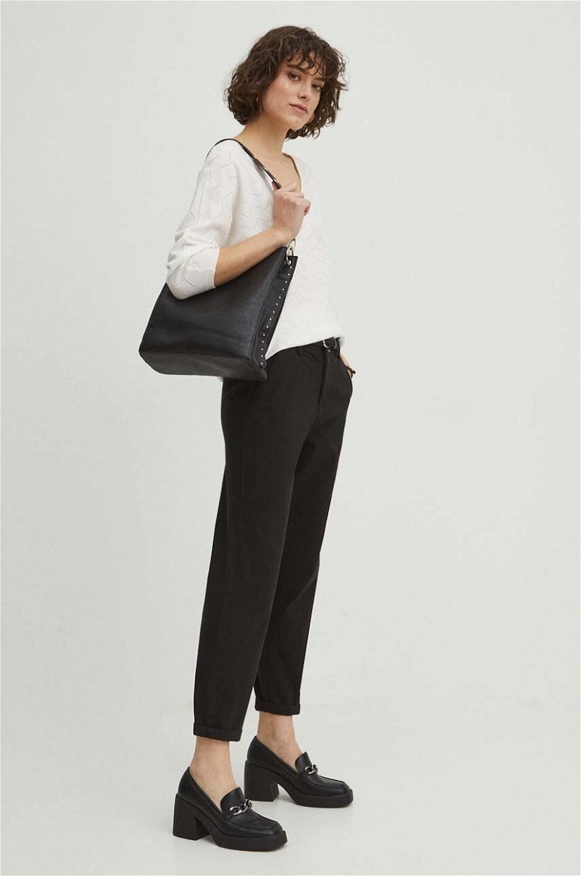 Medicine pantaloni femei, culoarea negru, fason chinos, medium waist