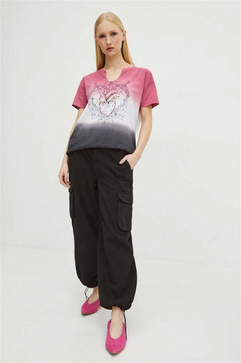 Medicine pantaloni de bumbac femei, culoarea negru, medium waist