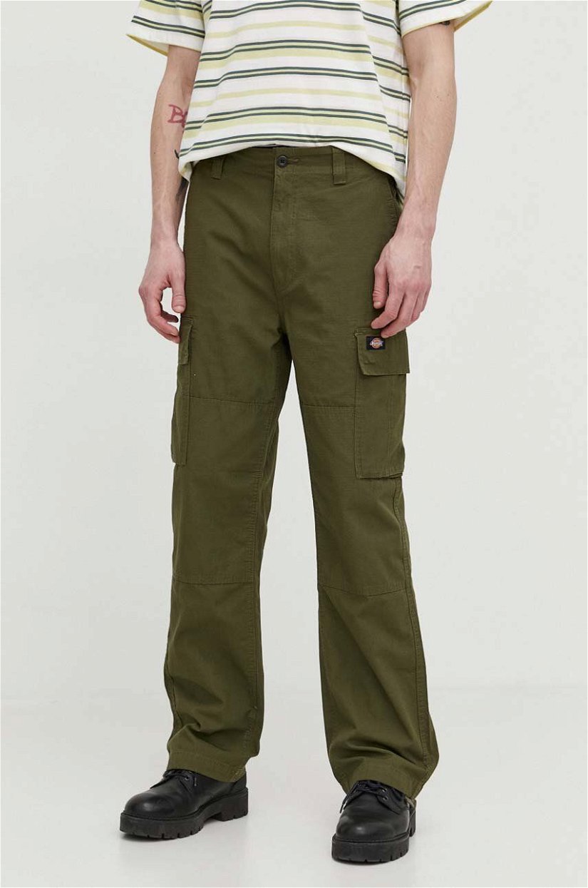 Dickies pantaloni de bumbac EAGLE BEND culoarea verde, cu fason cargo, DK0A4X9X
