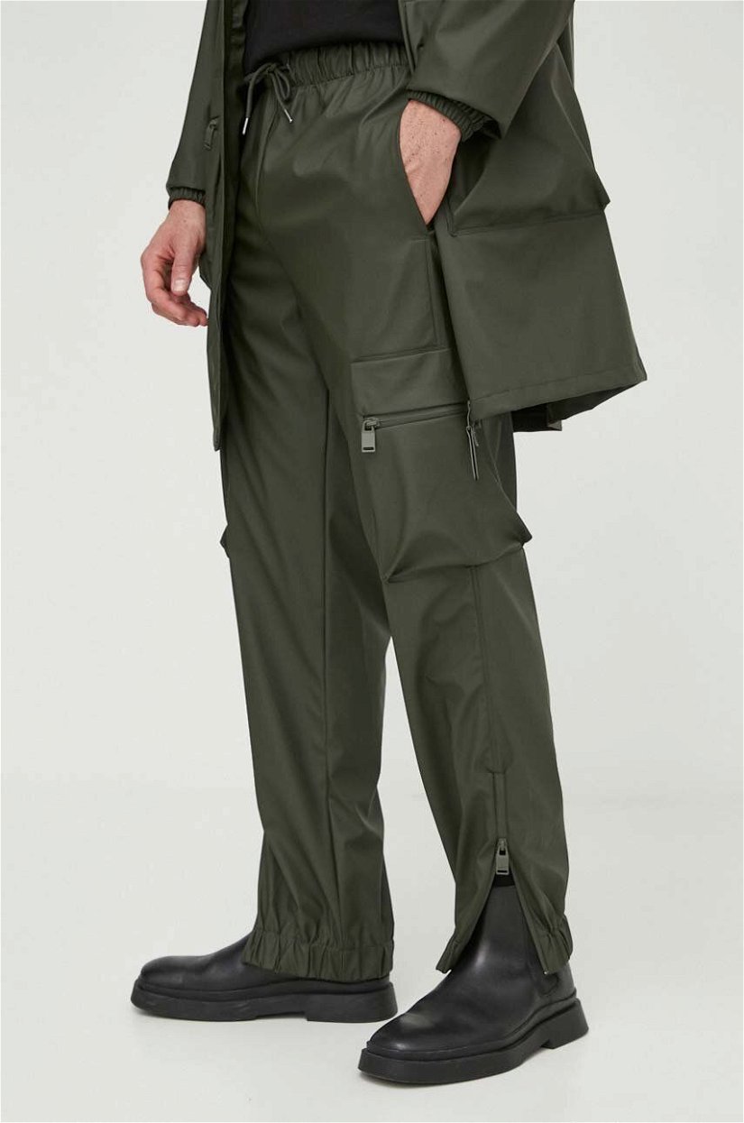 Rains pantaloni de trening 18850 Pants culoarea verde, neted