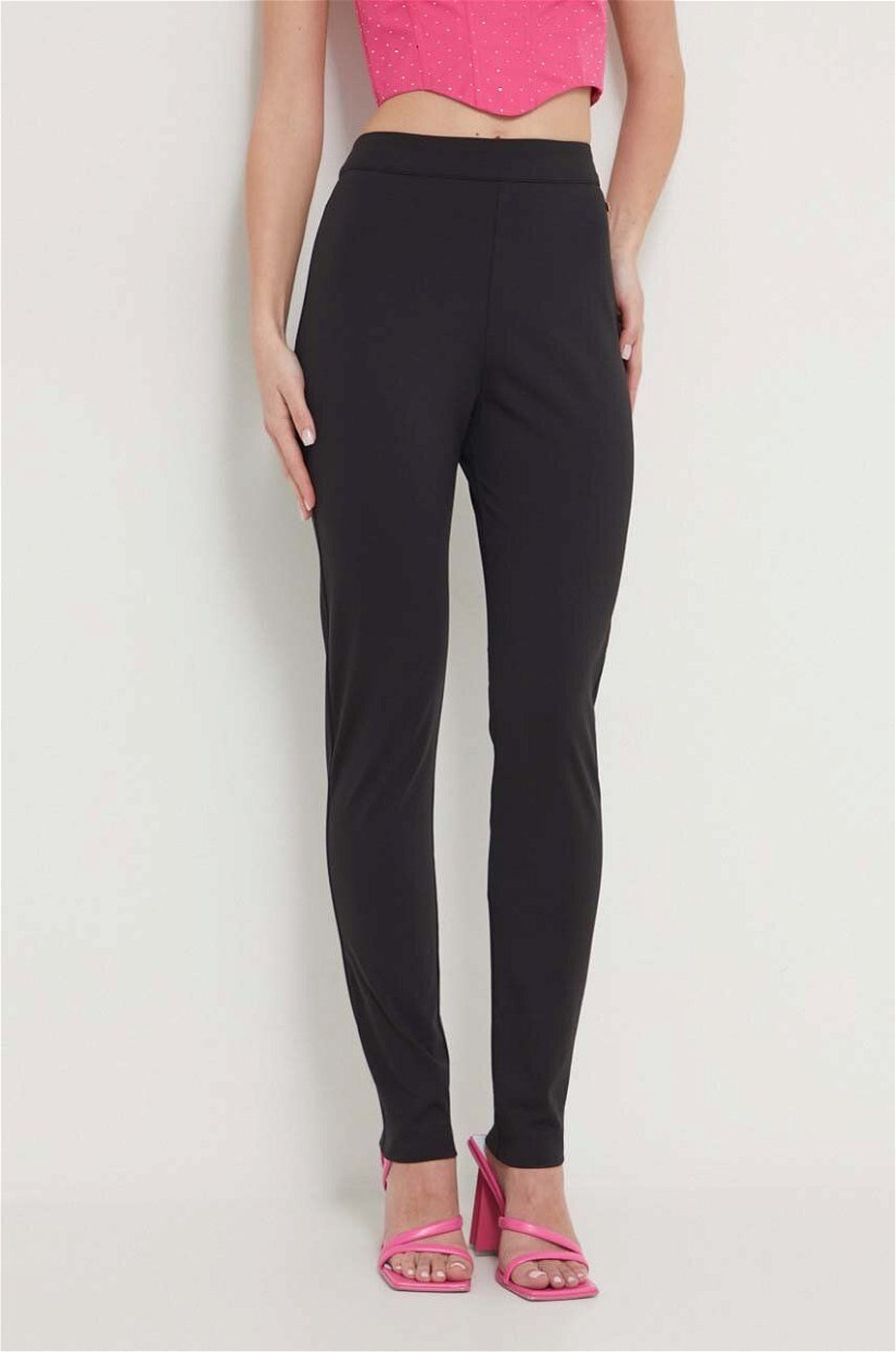 Chiara Ferragni pantaloni femei, culoarea negru, mulata, high waist