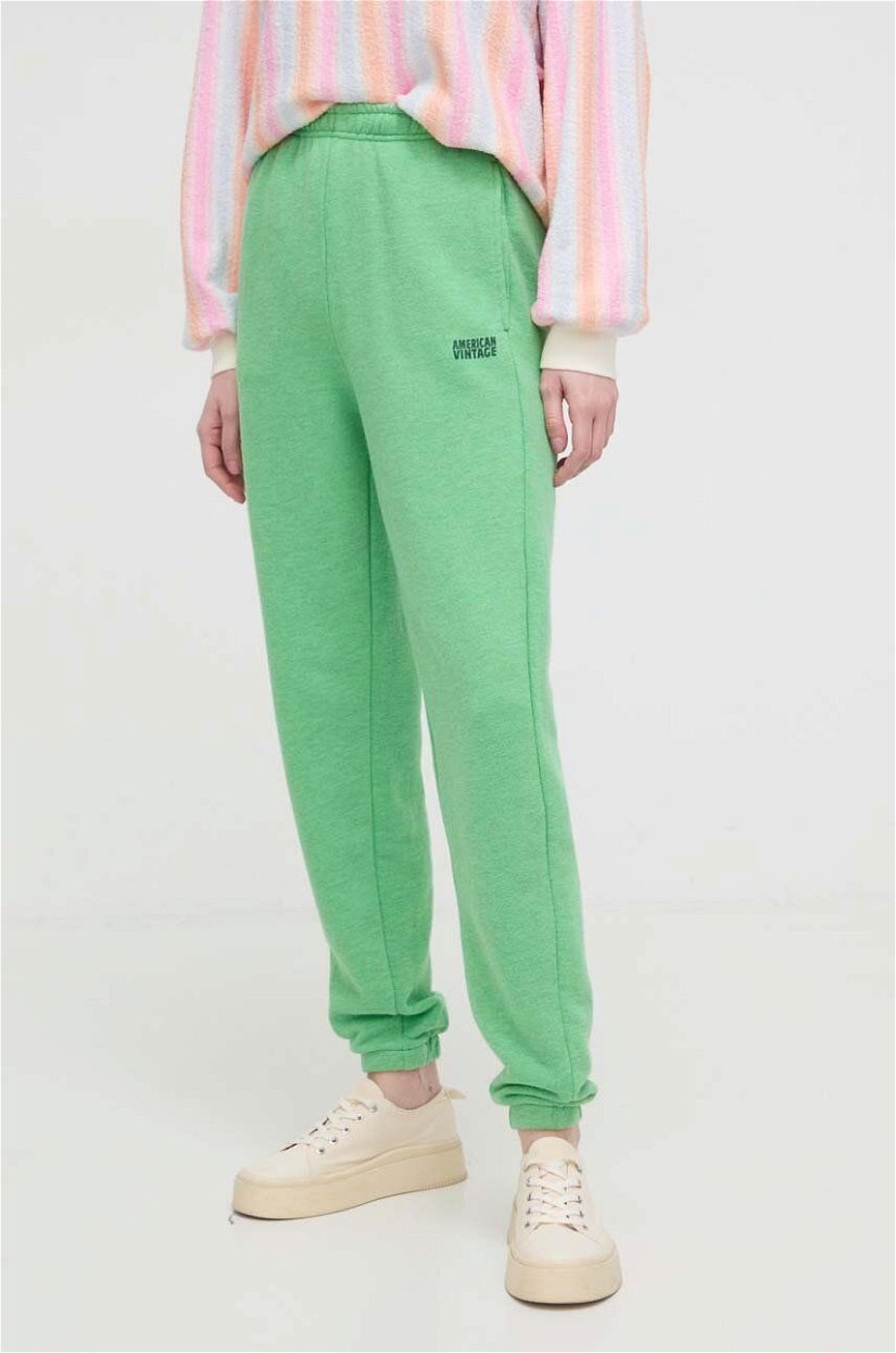 American Vintage pantaloni de trening culoarea verde, melanj
