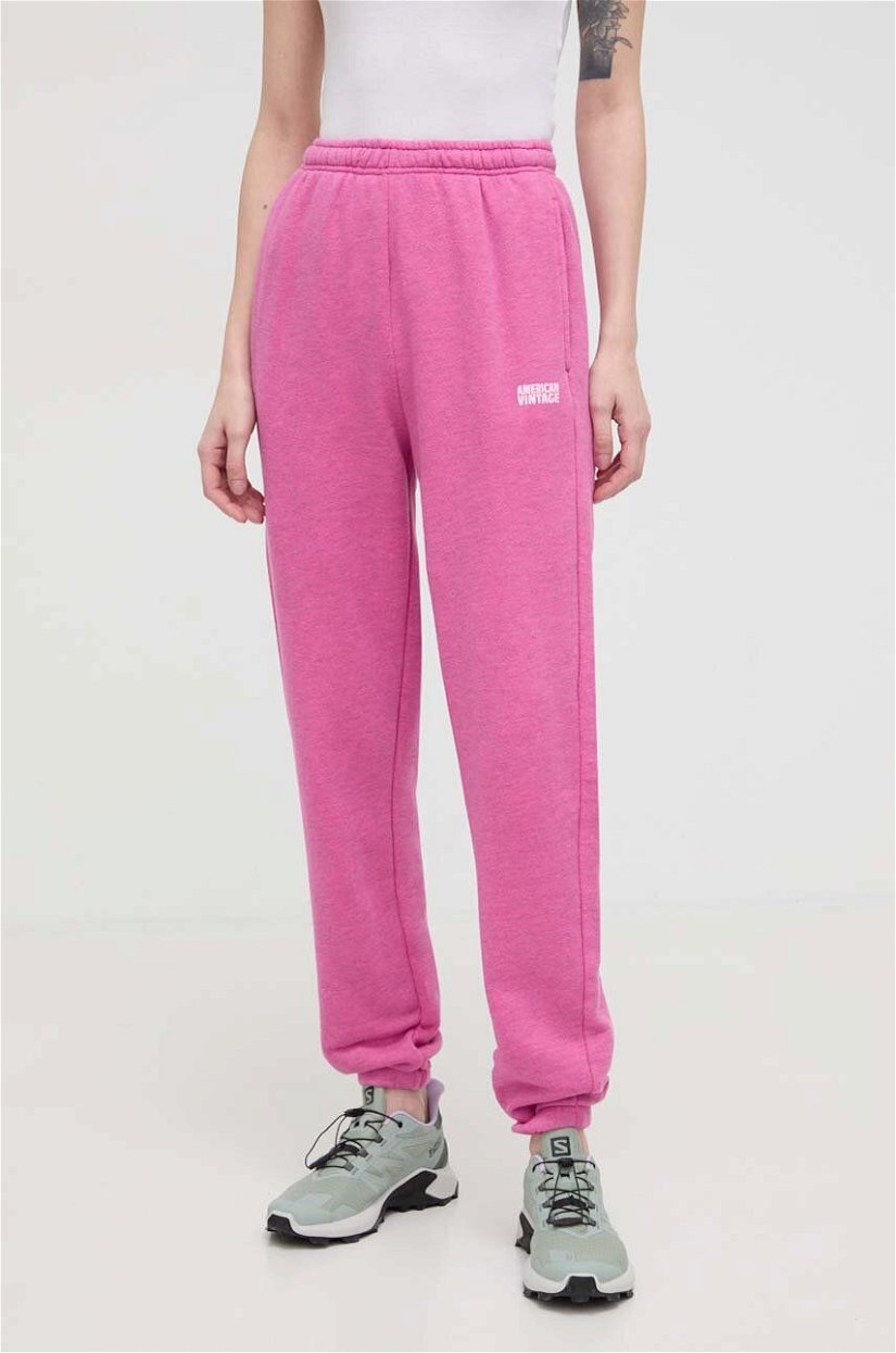 American Vintage pantaloni de trening culoarea roz, melanj