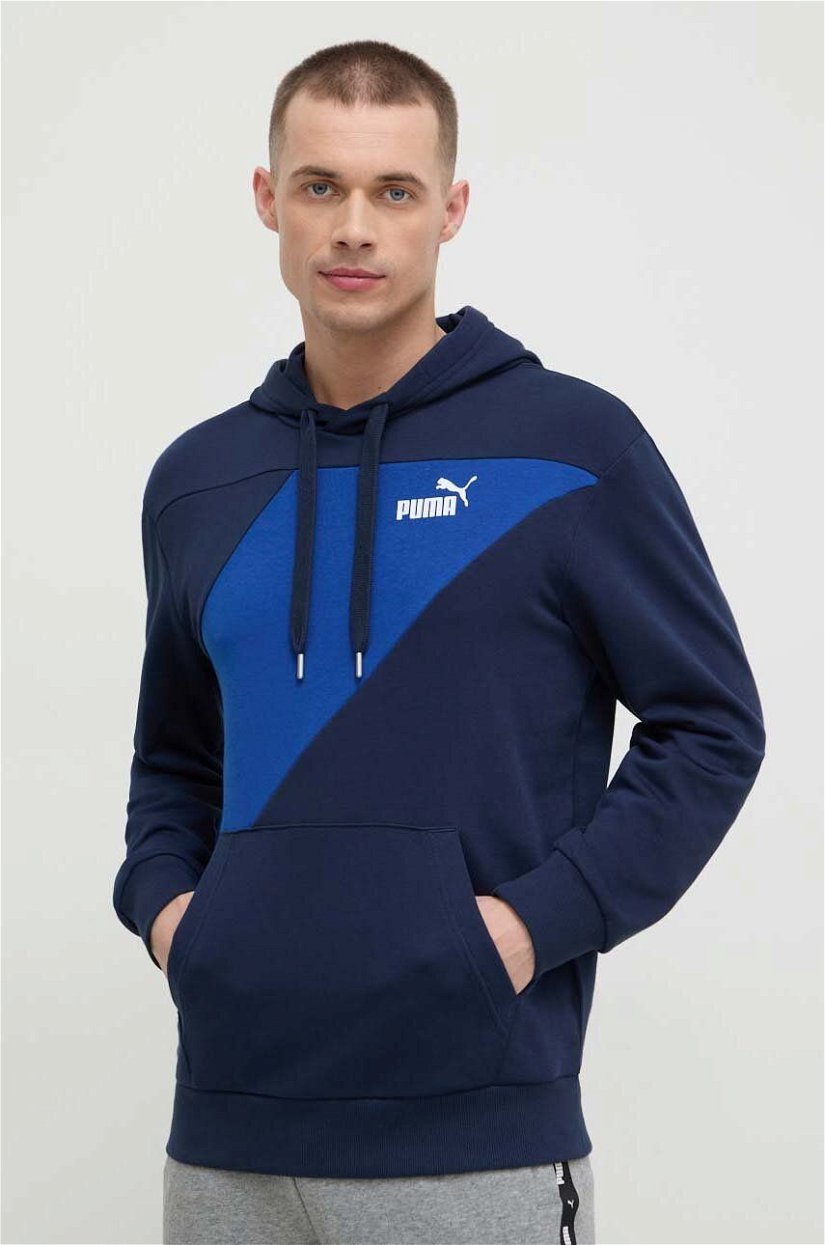 Puma bluză POWER bărbați, culoarea bleumarin, cu glugă, cu imprimeu 678931