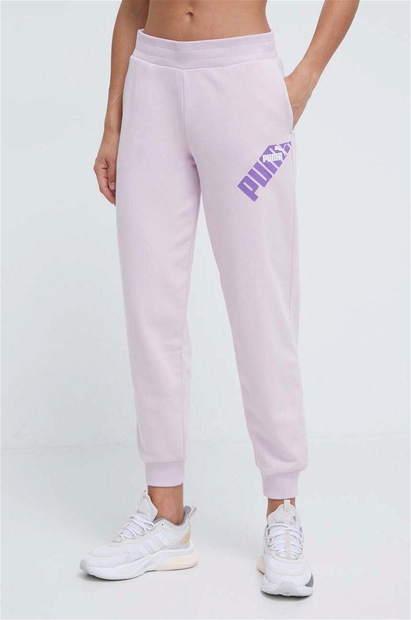 Puma pantaloni de trening culoarea violet, cu imprimeu 677895