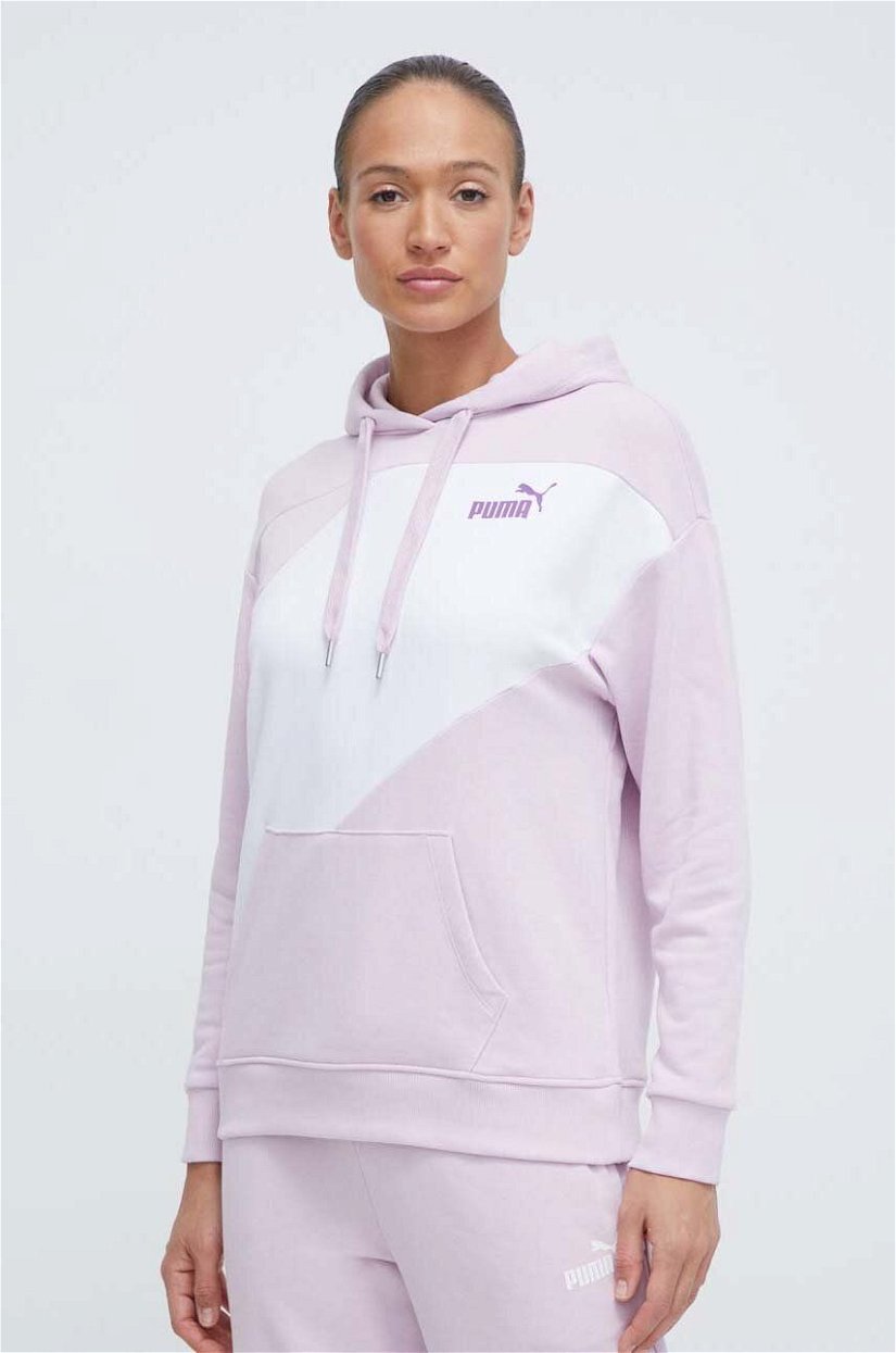 Puma bluză POWER femei, culoarea violet, cu glugă, cu imprimeu 677893