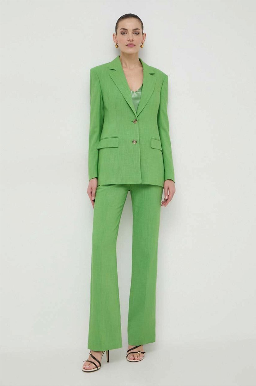 BOSS pantaloni femei, culoarea verde, drept, high waist