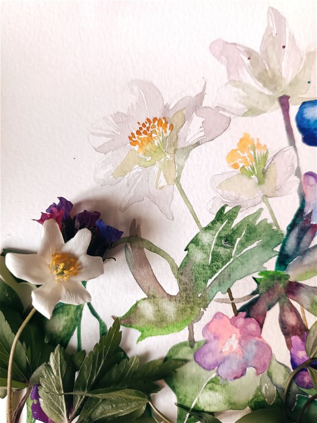 Tablou Spring Flowers - Pictura Originală în Acuarelă - Nature And Colors Collection
