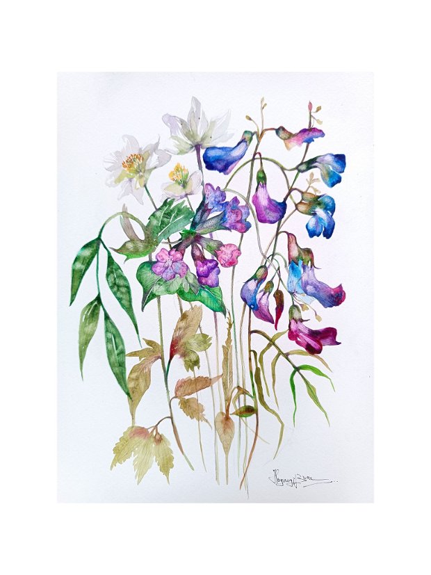 Tablou Spring Flowers - Pictura Originală în Acuarelă - Nature And Colors Collection