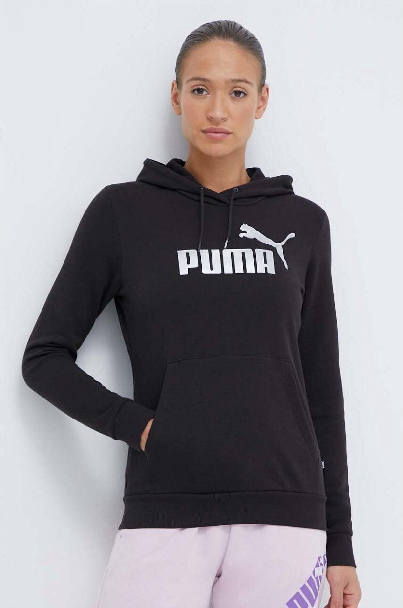 Puma bluză trening culoarea negru, cu glugă, cu imprimeu 849096