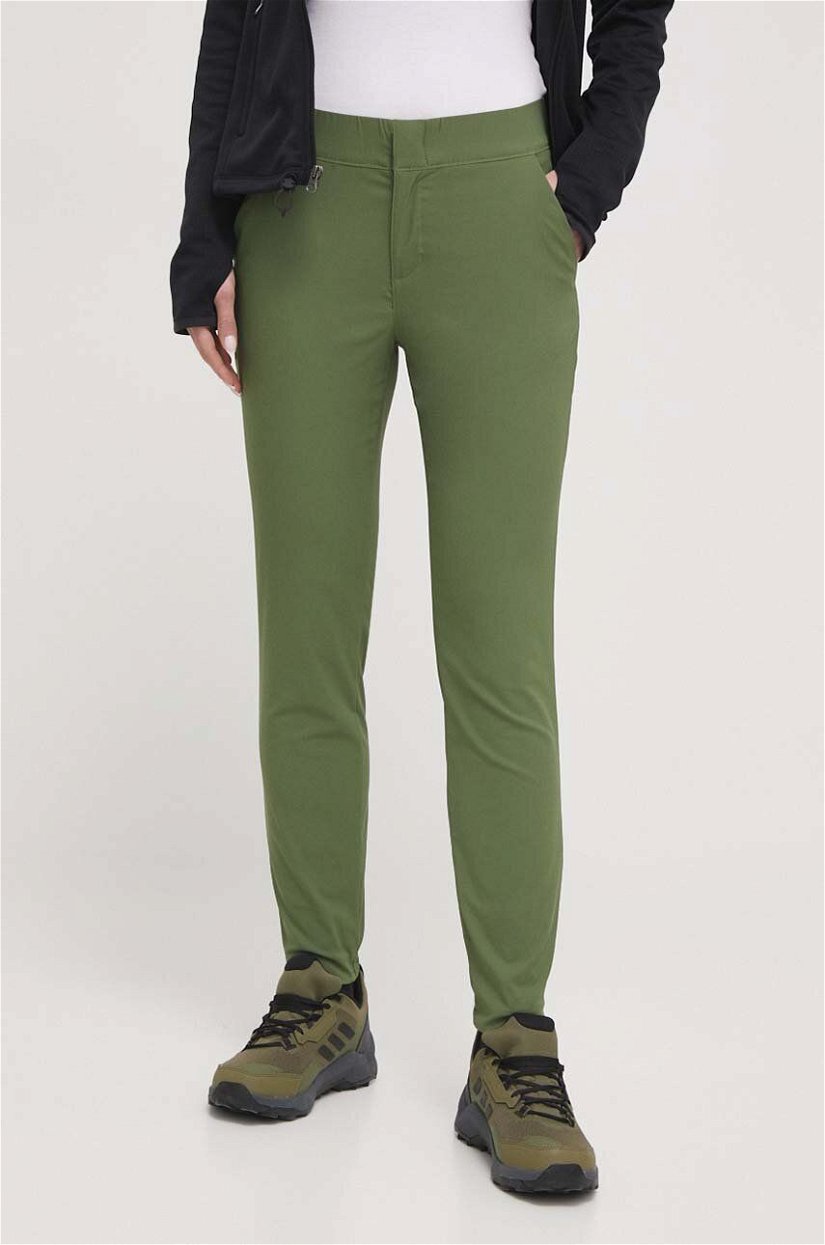 Columbia pantaloni Firwood Camp II femei, culoarea verde, mulată, medium waist 1885343