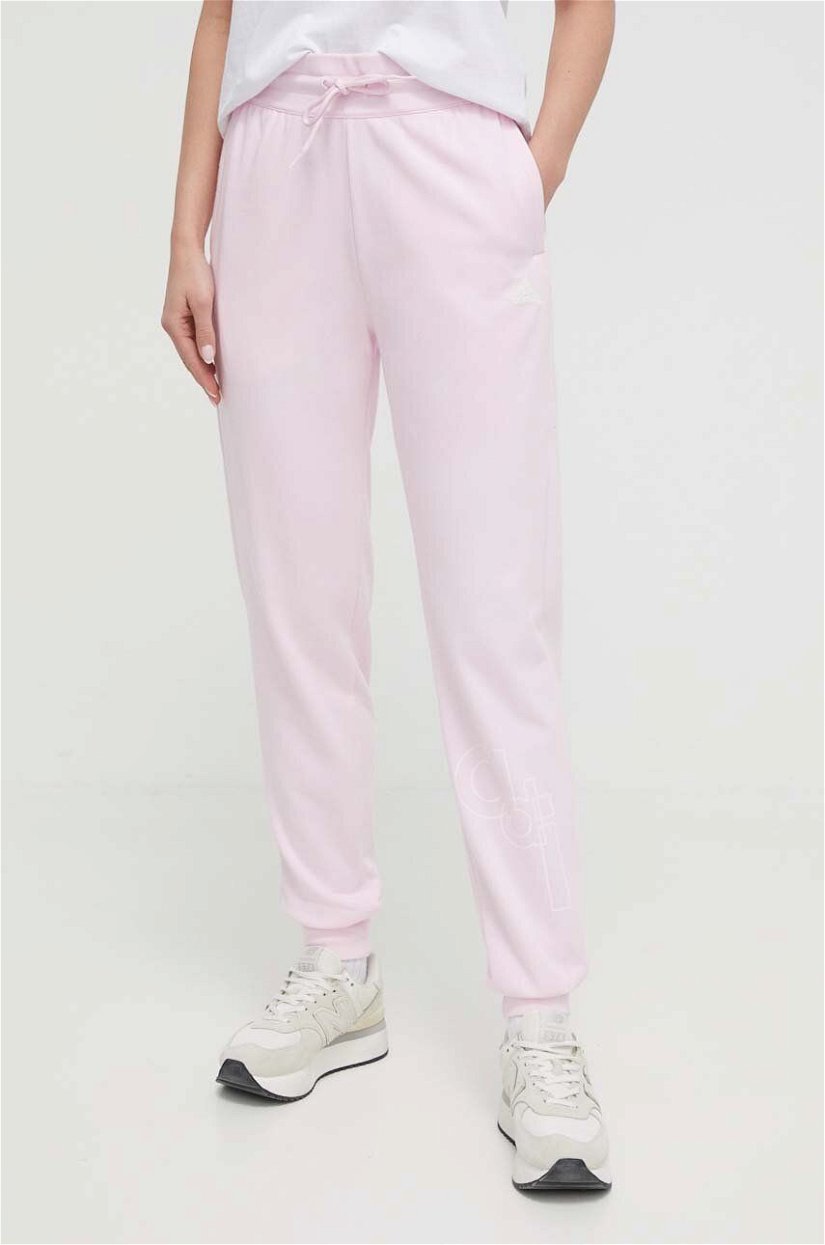 adidas pantaloni de trening culoarea roz, cu imprimeu IS4283