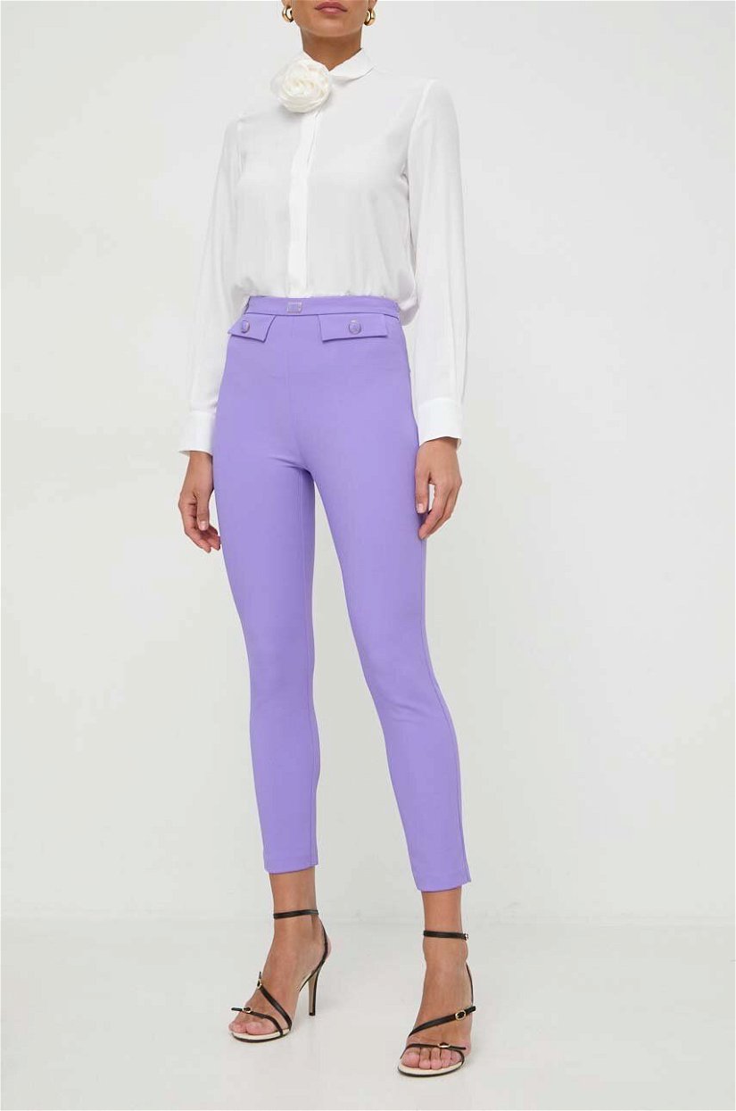 Elisabetta Franchi pantaloni femei, culoarea violet, mulata, medium waist