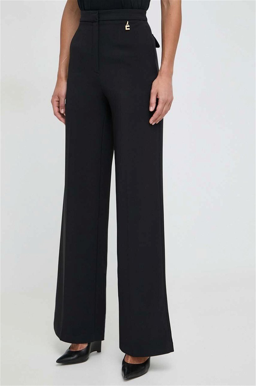 Elisabetta Franchi pantaloni femei, culoarea negru, lat, high waist