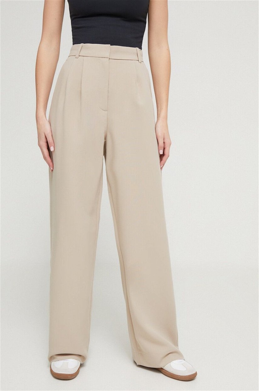 Abercrombie & Fitch pantaloni femei, culoarea bej, lat, high waist