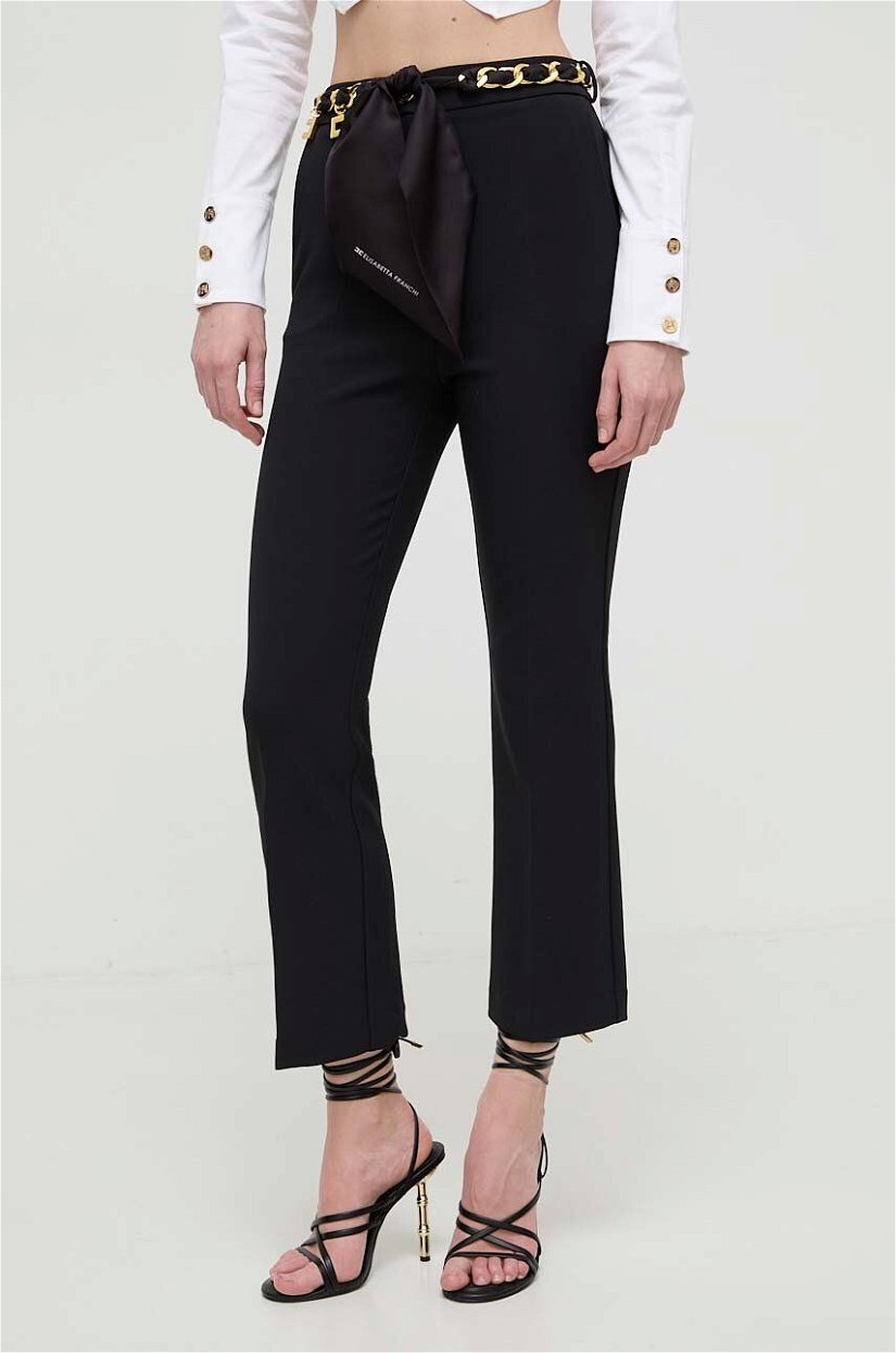 Elisabetta Franchi pantaloni femei, culoarea negru, drept, high waist