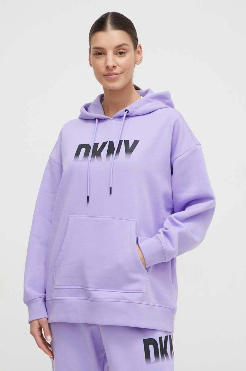 Dkny bluza femei, culoarea violet, cu glugă, cu imprimeu