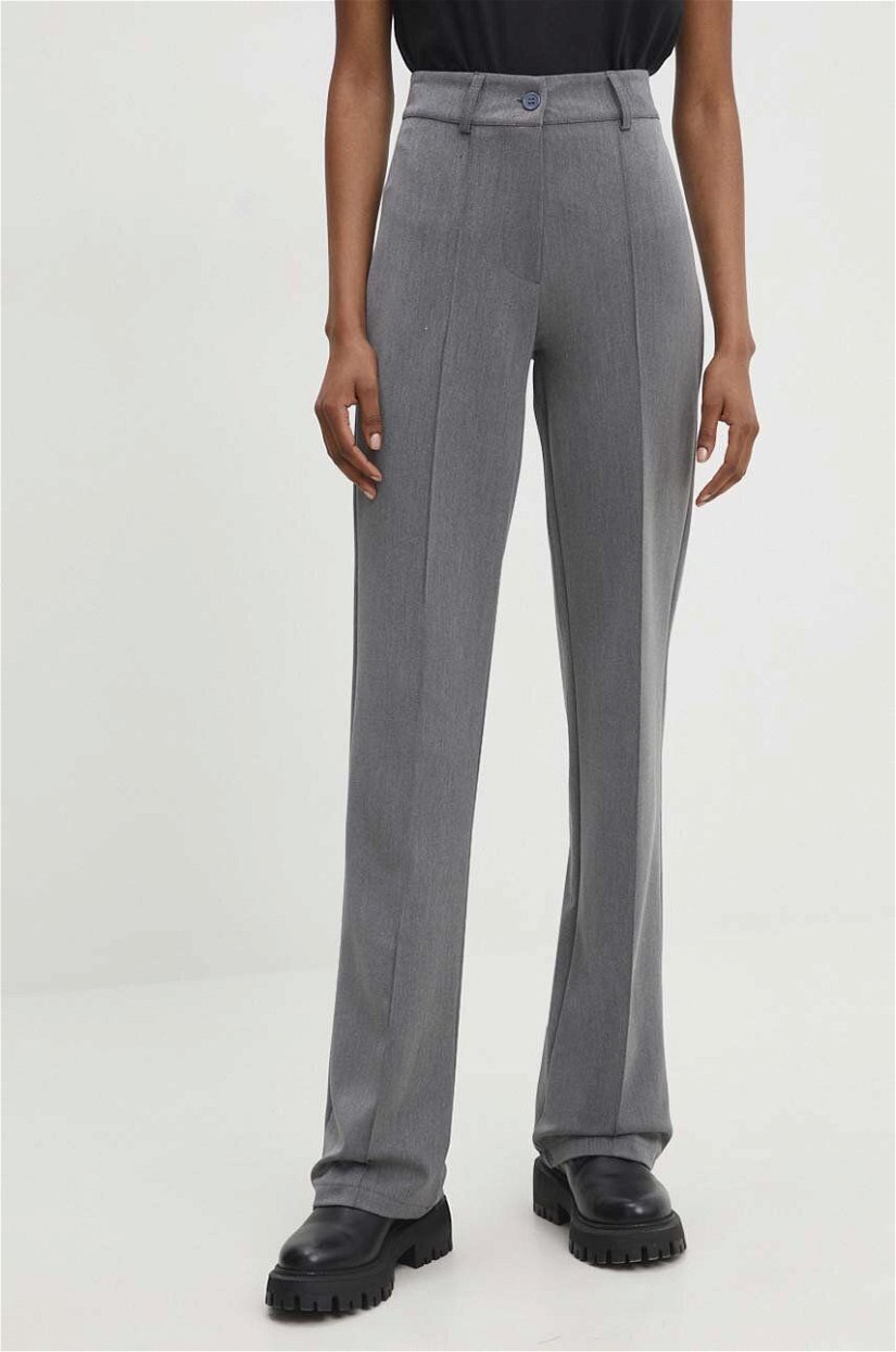 Answear Lab pantaloni femei, culoarea gri, drept, high waist