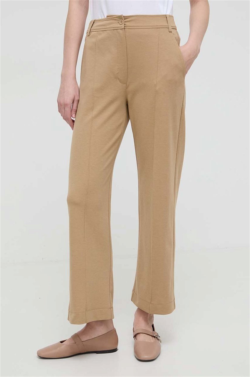 Weekend Max Mara pantaloni femei, culoarea bej, drept, high waist