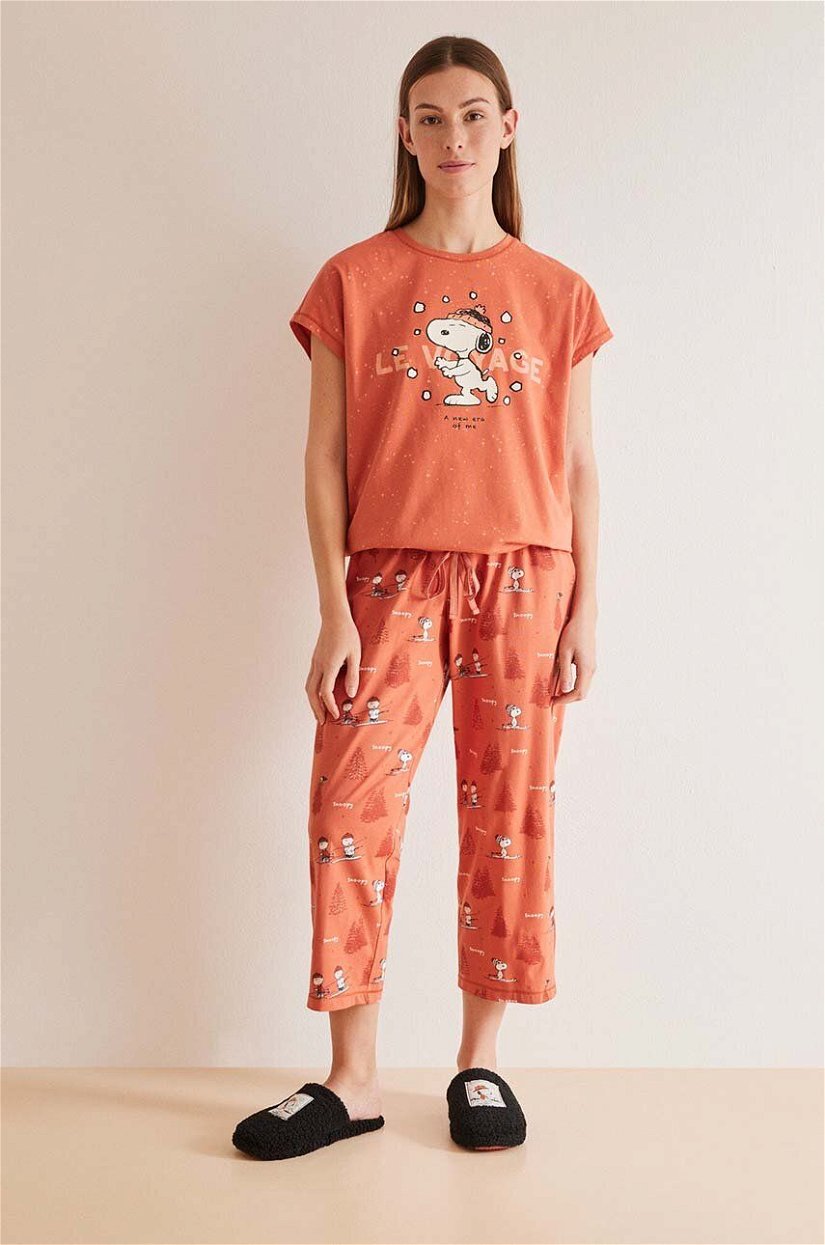 women'secret pijamale de bumbac Snoopy culoarea portocaliu, bumbac, 3137607