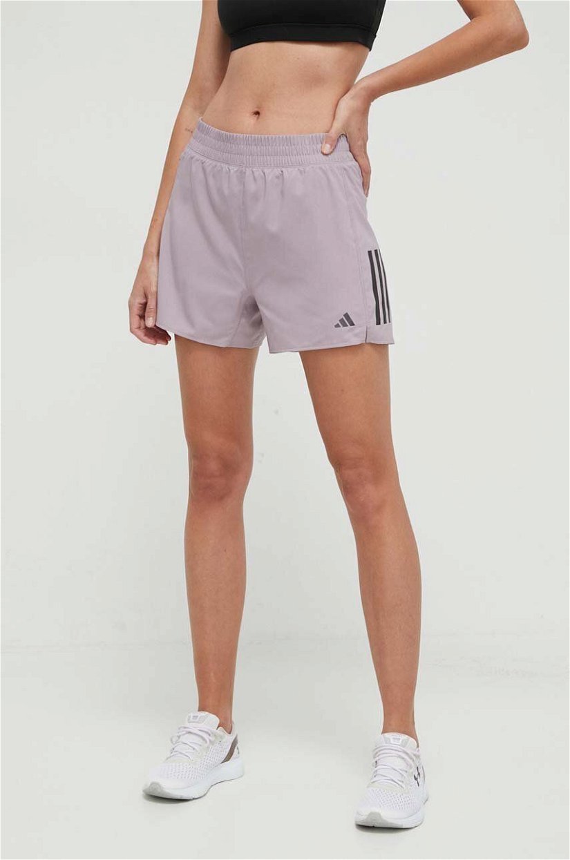 adidas Performance pantaloni scurți de alergare Own the Run culoarea violet, cu imprimeu, high waist IX6377