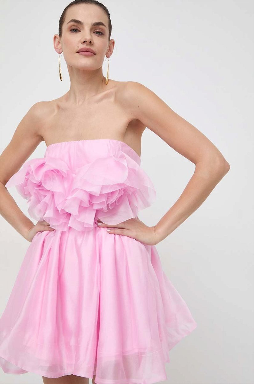 Bardot rochie culoarea roz, mini, evazati