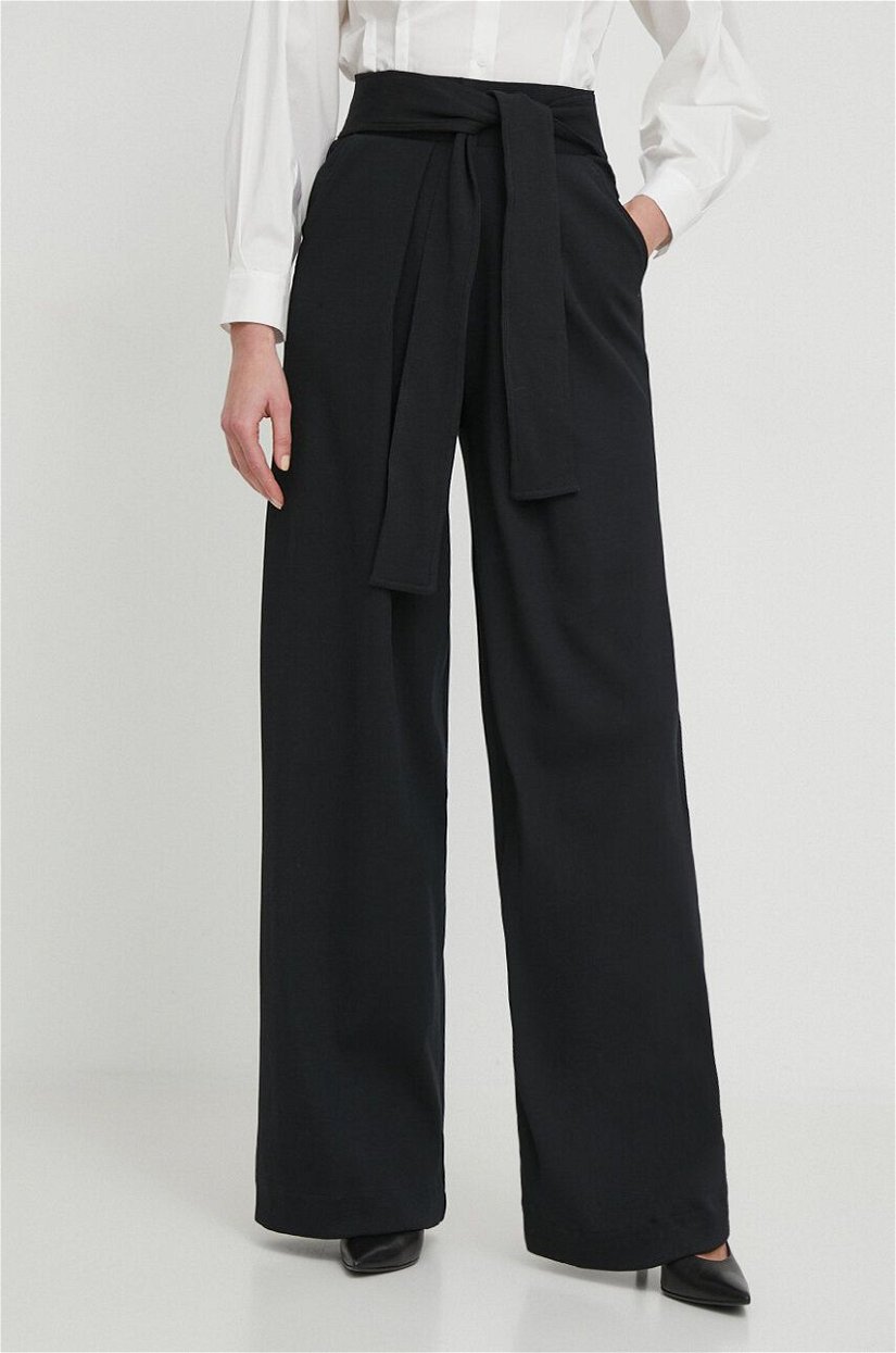 Desigual pantaloni femei, culoarea negru, lat, high waist
