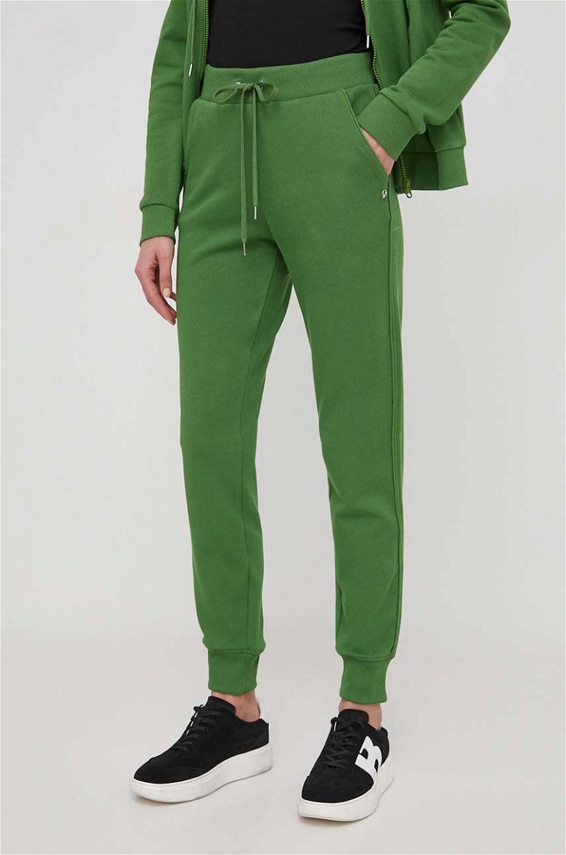 United Colors of Benetton pantaloni de trening din bumbac culoarea verde, neted