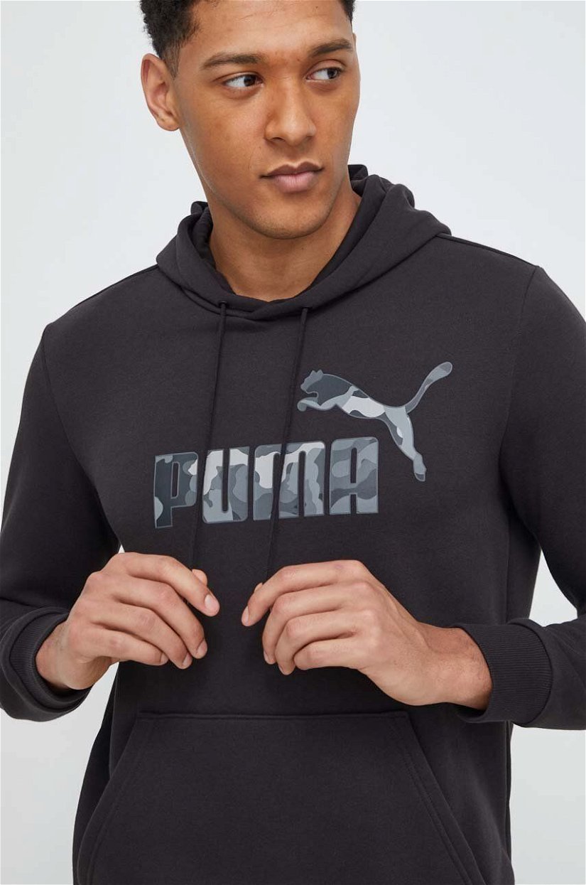 Puma bluză bărbați, culoarea negru, cu glugă, cu imprimeu 675946