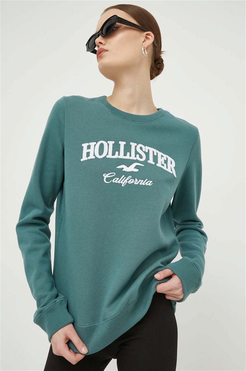 Hollister Co. bluza femei, culoarea verde, cu imprimeu