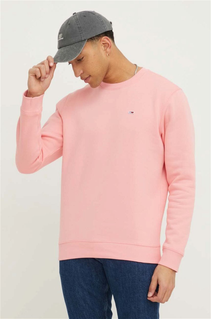 Tommy Jeans bluza barbati, culoarea roz, melanj
