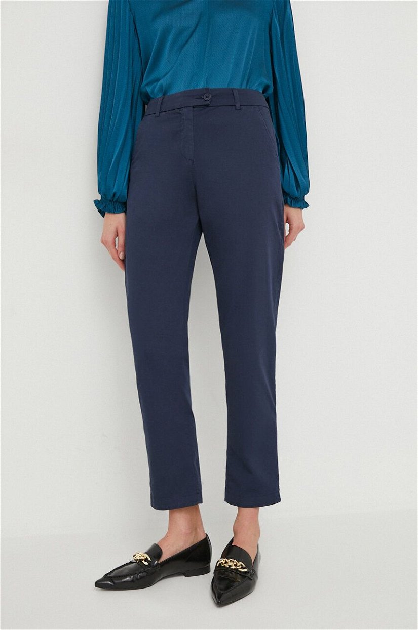 United Colors of Benetton pantaloni femei, culoarea albastru marin, drept, high waist
