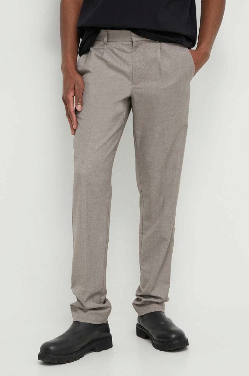 Bruuns Bazaar pantaloni barbati, culoarea bej, drept