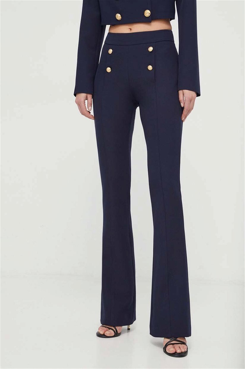 Silvian Heach pantaloni femei, culoarea albastru marin, drept, high waist