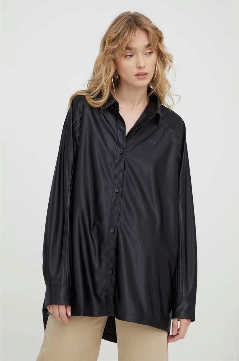 adidas Originals cămașă femei, culoarea negru, cu guler clasic, relaxed IT9414