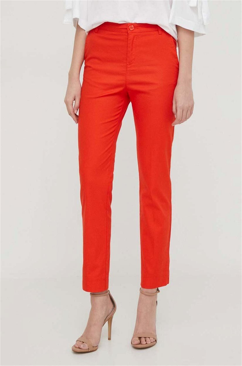United Colors of Benetton pantaloni femei, culoarea portocaliu, mulata, high waist