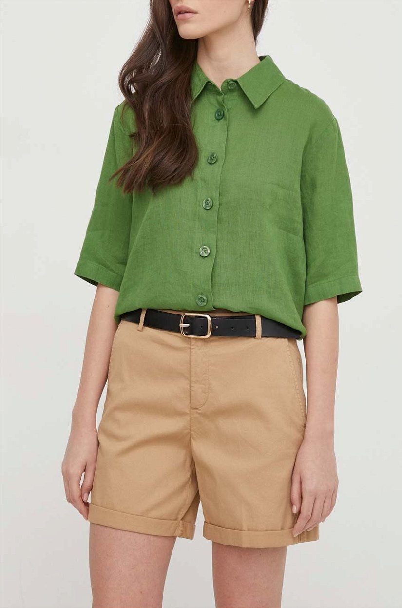 United Colors of Benetton pantaloni scurti femei, culoarea bej, neted, high waist